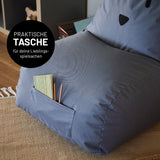 LUMALAND Kindersitzsack Animal Line Chick - Senfgelb mit praktischer Tasche für Lieblingsspielsachen und bequemem Sitzkomfort.