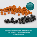 EASYmaxx Duschkopf LED-Farbwechsel 6cm mit Mineralkugeln zeigt antibakterielle und mineralisierende Mineralperlen für Wasserfilterfunktion.