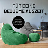 LUMALAND Sitzsack Pouf (Cord-Reihe), 50L - Bezug waschbar - Hocker & Ablage in 1 - Dunkelgrün im modernen Vintage-Look für drinnen und entspannte Stunden
