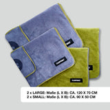 FLUFFINO® Hundehandtuch Mikrofaser 4er-Pack in Grau & Grün, extra saugfähig, schnell trocknend, für kleine und mittelgroße Hunde.