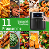 GOURMETmaxx Heißluftfritteuse 6,5 l mit Touchscreen, 11 Programmen für fettarmes Frittieren und vielseitige Zubereitung bis 200 Grad.