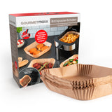 GOURMETmaxx Backpapierschalen für Heißluftfritteusen (5–6 l) - 100 Stück, hitzebeständig, antihaftbeschichtet, sauberer Frittierkomfort.