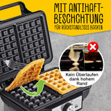 GOURMETmaxx Waffeleisen für Belgische Waffeln mit antihaftbeschichteten Platten und hohem Rand für sauberes Ausbacken.