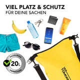 Where Tomorrow Dry Bag 20L - Style 02 - Gelb wasserdichter Outdoor-Rucksack mit 20L Fassungsvermögen und verstellbarem Schultergurt.