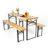 EASYmaxx Bierzeltgarnitur Set mit 1 Tisch und 2 Bänken, 170 cm, holzfarben/schwarz, wetterfest und für drinnen und draußen geeignet.