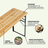EASYmaxx Bierzeltgarnitur Set mit 1 Tisch und 2 Bänken, wetterfest, stabilem Stahlgestell und praktischer Einrastfunktion, 170 cm, holzfarben/schwarz.