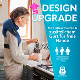 Frau nutzt VITALmaxx Shiatsu-Massagegerät mit 6D-Massageköpfen, Wärme, Knet- & Druckmassage mit Halteschlaufen und Gurt für freien Halt.