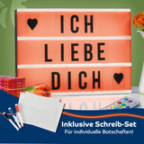 EASYmaxx LED-Leuchtkasten A4 mit 173 Buchstaben & Symbole inkl. Schreib-Set zeigt personalisierbare LED-Botschaften wie "Ich liebe dich".