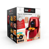 MAXXMEE Heißluft-Fritteuse Digital 5 l Fassungsvermögen Rot mit 7 Programmen und XL-Korb für fettarmes Garen.