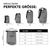 Where Tomorrow Dry Bag 30L - Style 01 - Grau, wasserdichter Outdoor-Rucksack mit robustem Rolltop-Verschluss und verstellbarem Schultergurt.