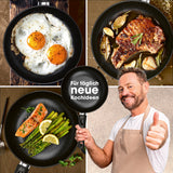 BRATmaxx Karbonstahl-Bratpfanne Ø 24 cm mit doppelter Antihaftbeschichtung, geeignet für alle Herdarten, ideal zum Braten von Eiern, Fleisch und Gemüse.