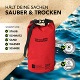 Where Tomorrow Dry Bag 10L - Style 01 - Rot, wasserdichter, robuster Outdoor-Rucksack mit Rolltop-Verschluss für saubere, trockene Wertsachen.