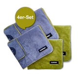 FLUFFINO® Hundehandtuch Mikrofaser 4er-Pack in Grau & Grün, saugfähig, schnell trocknend, ideal für kleine und mittelgroße Hunde.