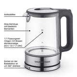 GOURMETmaxx Glas-Wasserkocher LED 1,7l mit Edelstahl, Wasserstandsanzeige und 360° drehbarem Sockel, Antikalkfilter.