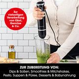 GOURMETmaxx Stabmixer inkl. Rühraufsatz und Messbecher – kraftvoller schwarzer Stabmixer mit Edelstahlklinge und 600-ml-Mixbecher.