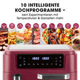 GOURMETmaxx Heißluft-Ofen & Fritteuse 2in1 beere/Edelstahl mit 10 intelligenten Kochprogrammen und Touchdisplay für einfache Zubereitung.