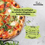 Rachs KOCHWERK Pizza Maker mit Temperatureinstellung und herausnehmbarem Pizzastein für knusprige, saftige Pizza in 3–4 Minuten.