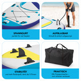 MAXXMEE XXL-SUP-Board für 6 Personen - aufblasbar, mit 5 Finnen, Gepäck-Spanngurt, 6 Alu-Paddel, Tragetasche, belastbar bis 650 kg.
