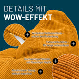 LUMALAND Sitzsack GIANT aus der Cord-Reihe, 135 x 100 cm - Bezug soft & waschbar - Senfgelb mit robustem, weichem Cordstoff und verdecktem Reißverschluss.