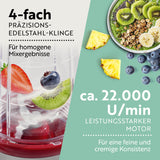 GOURMETmaxx Mr. Magic Power 400 Pro mit Zubehörset M zeigt Edelstahl-Kreuzklingen und 400-W-Motor für feine Mixresultate.