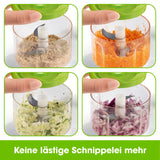 GOURMETmaxx Multi-Zerkleinerer inkl. USB-Kabel mit 250 ml Behälter verarbeitet Gemüse und Obst präzise und kompakt in Weiß/Limettengrün.