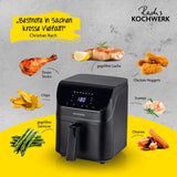 Rachs KOCHWERK Heißluft-Fritteuse Digital 4l schwarz matt mit Grill-, Back- und Frittierfunktion, Timer und Erinnerungsfunktion.