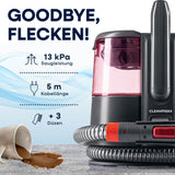 CLEANmaxx Polster- & Teppichreiniger Pro Power – 3in1 Gerät mit 13 kPa Saugleistung, 5 m Kabel, 3 Düsen für gründliche Fleckenentfernung.