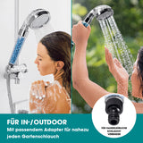 EASYmaxx Duschkopf mit Mineralkugeln, transparent/chrom, für Indoor und Outdoor mit dreifachem Duscherlebnis und Outdoor-Adapter.