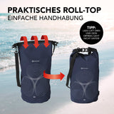 #DoYourOutdoor Dry Bag 10L - Dunkelblau mit wasserdichtem Rolltop-Verschluss, robust und ideal für Outdoor-Abenteuer.