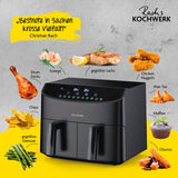 Rachs KOCHWERK Heißluft-Fritteuse Doppelkorb 2x 3,5l schwarz mit 10 One-Touch-Programmen und synchronisierter Garzeit.