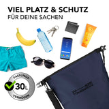 Where Tomorrow Dry Bag 30L - Style 01 - Dunkelblau, wasserdichter und robuster Outdoor-Rucksack mit 30L Fassungsvermögen.