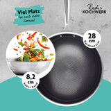 Rachs KOCHWERK Wok-Pfanne mit Wabenstruktur, Ø28 cm, Antihaftbeschichtung und hohem Rand für alle Herdarten.
