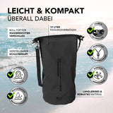 Where Tomorrow Dry Bag 10L - Style 02 - Schwarz, wasserdichter Rucksack mit UV-Schutz, verstellbarem Schultergurt und robustem Rolltop-Verschluss.