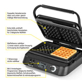 N8WERK Waffeleisen mit 5 Programmen, 2 Waffeln, wählbarer Bräunungsgrad, Antihaftbeschichtung und LCD-Display für Belgische Waffeln.
