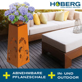 Hoberg LED Pflanzsäule in Rost-Optik mit Gingkoblätter-Design, abnehmbare Pflanzschale, LED-Beleuchtung, wetterfest für Garten und Terrasse.