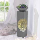 EASYmaxx LED-Dekosäule mit Planzschale Beton-Optik "Mandala" beleuchtet mit integriertem Timer für Wohnzimmer und Garten.