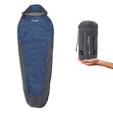 Where Tomorrow Camping Schlafsack Small & Light Mumienschlafsack in Grau-Navyblau mit Packsack, wasserabweisend und kompakt.