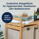 LUMALAND Bambus Wäschekorb mit 2 ausziehbaren Wäschesäcken, Ablagefläche für Handtücher und Baddekoration, stabil und stilvoll.