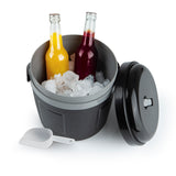 MAXXMEE Eiswürfelbehälter 4,5l schwarz mit Deckel, Tragegriff, Eisschaufel und Ausguss für Schmelzwasser.