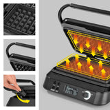 N8WERK Waffeleisen mit Antihaftbeschichtung, LCD-Display und 5 Programmen für belgische Waffeln in unter 4 Minuten.