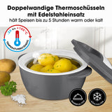 MAXXMEE Thermo-Schüssel Mikrowelle 850 ml grau/weiß, doppelwandig mit Edelstahleinsatz, hält Speisen bis zu 5 Stunden warm oder kalt.