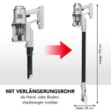 MAXXMEE Akku-Zyklon-Staubsauger PLUS mit Mikrofaserbürste silber/schwarz, kabellos, beutellos, mit Verlängerungsrohr und 60 Min. Akkulaufzeit.
