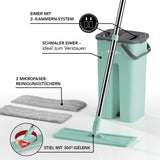 MAXXMEE Wischmopp Easy Mopp mit 4l Eimer türkis/grau, 2-Kammern-System, Mikrofasertücher, Stiel mit 300°-Gelenk, schmaler Eimer.