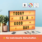 EASYmaxx LED-Leuchtkasten A3 weiß/schwarz mit Timerfunktion, LED-Farbwechsel und individuellem Text für Zimmer- und Partydekoration.