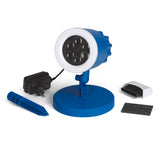 HSV LED-Motivstrahler - 7,5 Watt - blau mit Logo, wetterbeständig, rotierend, für Innen- und Außenbereich, inklusive Erdspieß und Indoor-Sockel.