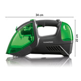 CLEANmaxx Polster- & Teppichreiniger kabellos 3in1 in Anthrazit/Grün mit praktischem Handgriff und Sprühfunktion, kompakte Größe 34x23 cm.