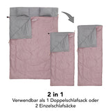 Where Tomorrow Doppelschlafsack mit Tragetasche, 2-Personen Schlafsack, 190x150 cm, wandelbar als Einzel- oder Doppelschlafsack in Rosé.