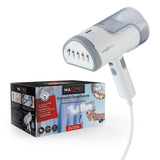 MAXXMEE Dampfbürste - vertikaler Dampfstoß, zusammenklappbar, mit Edelstahl-Dampfplatte und abnehmbarem Wassertank, weiß/grau.