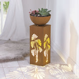 GARVIDA LED-Dekosäule Rost-Optik Ginko mit Pflanzschale, 59 cm, dekorative LED-Säule mit Ginkgoblättern und Pflanzschale, batteriebetrieben.