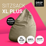 LUMALAND Luxury XL PLUS Sitzsack stylischer Beanbag in Beige mit 220L Füllung und extra starken Nähten, ideal für Indoor-Bereich.